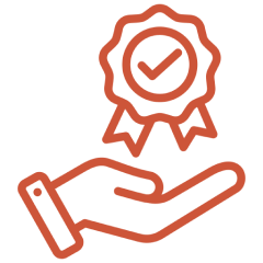 Certification icon with checkmark and hand