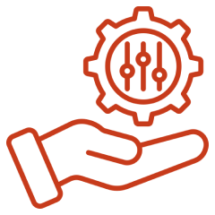 Hand beneath gear with sliders icon