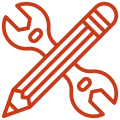 Red tools icon on black background